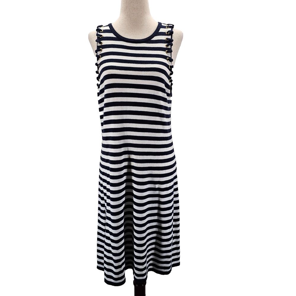Michael‎ Kors Ladies Navy Blue & White Striped Tank Dress Lace Sleeveless Small
